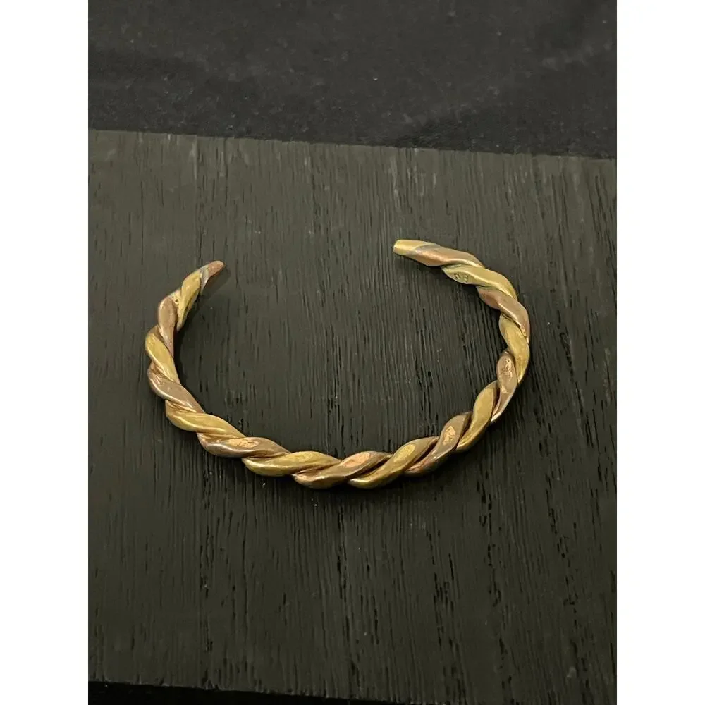 Twisted Brass 7" Cuff Bracelet Mixed Metal Boho Artisan Marked B3 - Picture 8 of 8